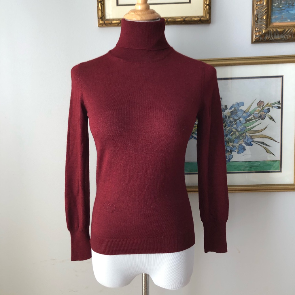 Vtg Gucci Burgundy Turtleneck Sweater Knit